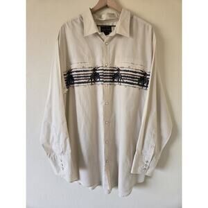 High Noon Mens 2X Western Button Shirt Horse Cowboy Rodeo Beige Long Sleeve